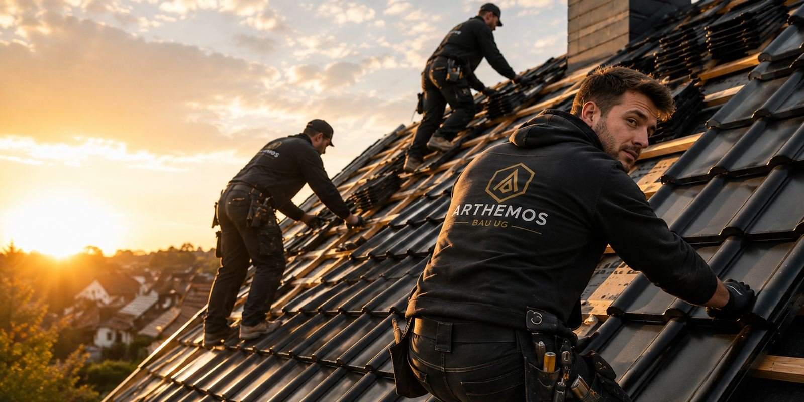 Dachdecker-Team im Einsatz – KI-generiertes Bild